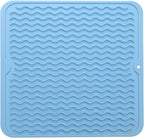 Silicone Dish Drying Mat for Multiple Usage,Easy clean,Eco-friendly,Heat-resistant Silicone Mat for Kitchen Counter or Sink,Refrigerator or Drawer liner Light Blue M 12 inches x 12 inches