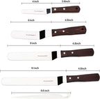 4 PCS Cake Decorating Icing Spatula set with 4, 6, 8 & 10 Inch Stainless Steel Blade, Wood Handle Frosting Spatulas and Cake Stripping Tool