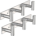 VAEHOLD Silvery Hat and Coat Wall Mount Rack - 3 Hooks for Robes, Bags, Keys, and Towels - Bathroom Towel Hanger Organizer (2 Pack)