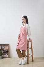 Cotton Linen Apron for Women - Adjustable Casual Apron with Pocktes, Great for Florist, Coffee House and Kitchen