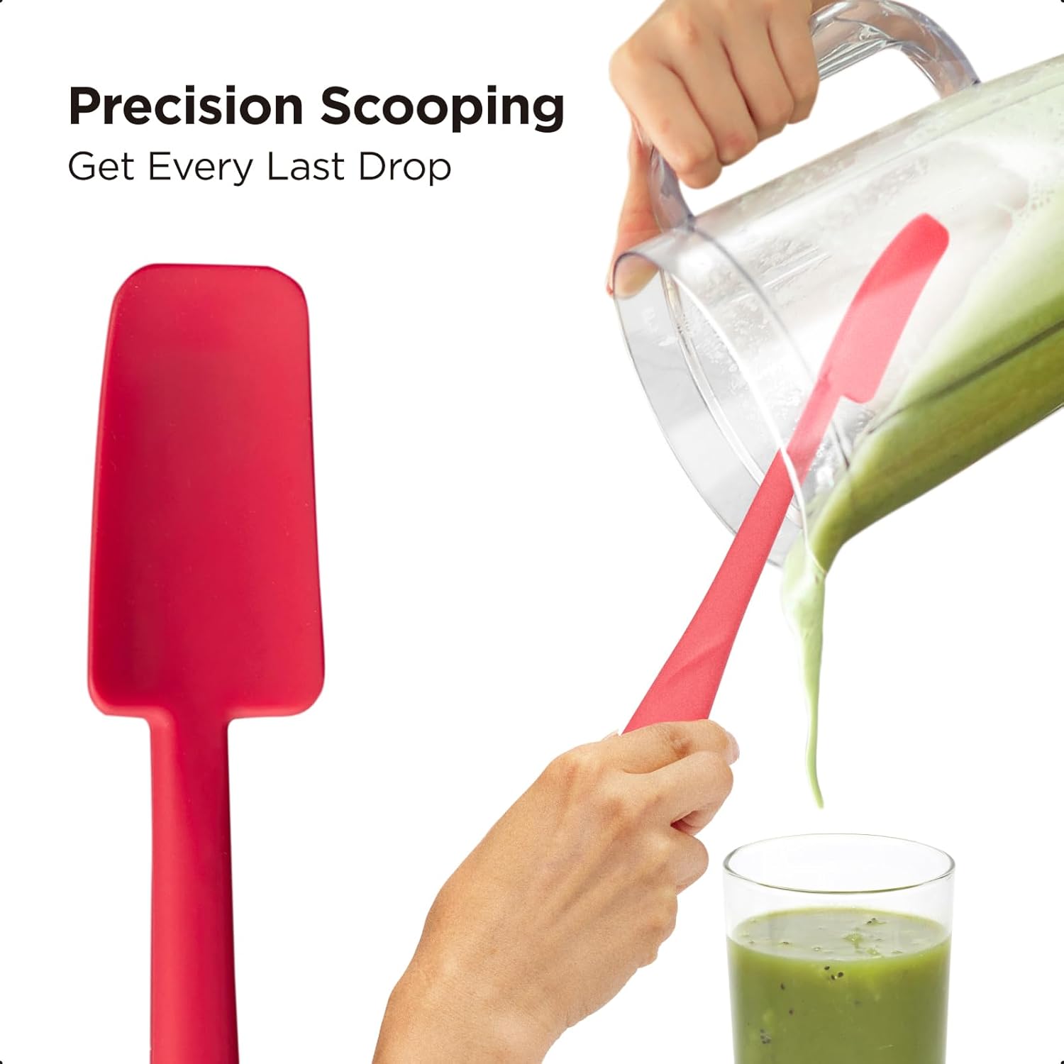 Kitchen Mama WaltzGrip Platinum Silicone Jar and Can Spatula Set: Heat-Resistant, Dishwasher Safe, Ergonomic Grip, Perfect for Mixing and Scraping, Nonstick Cookware (Red)