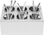 DYNAMI 6-Compartment Stainless Steel Utensil Holder,Commercial Perforated Silverware Holder,Cylinder Silverware Utensil Holder Flatware Organizer Countertop,for Restaurant Kitchen(6-Compartment)