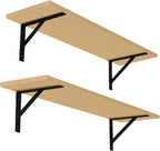 DINZI LVJ Long Wall Shelves, 31.5 Inch Wall Mounted Shelves Set of 2, Easy-to-Install, Wall Storage Ledges with Sturdy Metal Brackets for Living Room, Bathroom, Bedroom, Kitchen, Natural