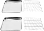 Wildone Baking Sheet & Rack Set [2 Sheets + 2 Racks], Stainless Steel Cookie Pan with Cooling Rack, Size 17.3 x 12.2 x 1 Inch, Non Toxic & Heavy Duty & Easy Clean