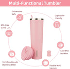 BJPKPK 34oz Tumbler With lid And Straw Stainless Steel Travel Coffee Mug Insulated Tumblers Cups,Light Pink
