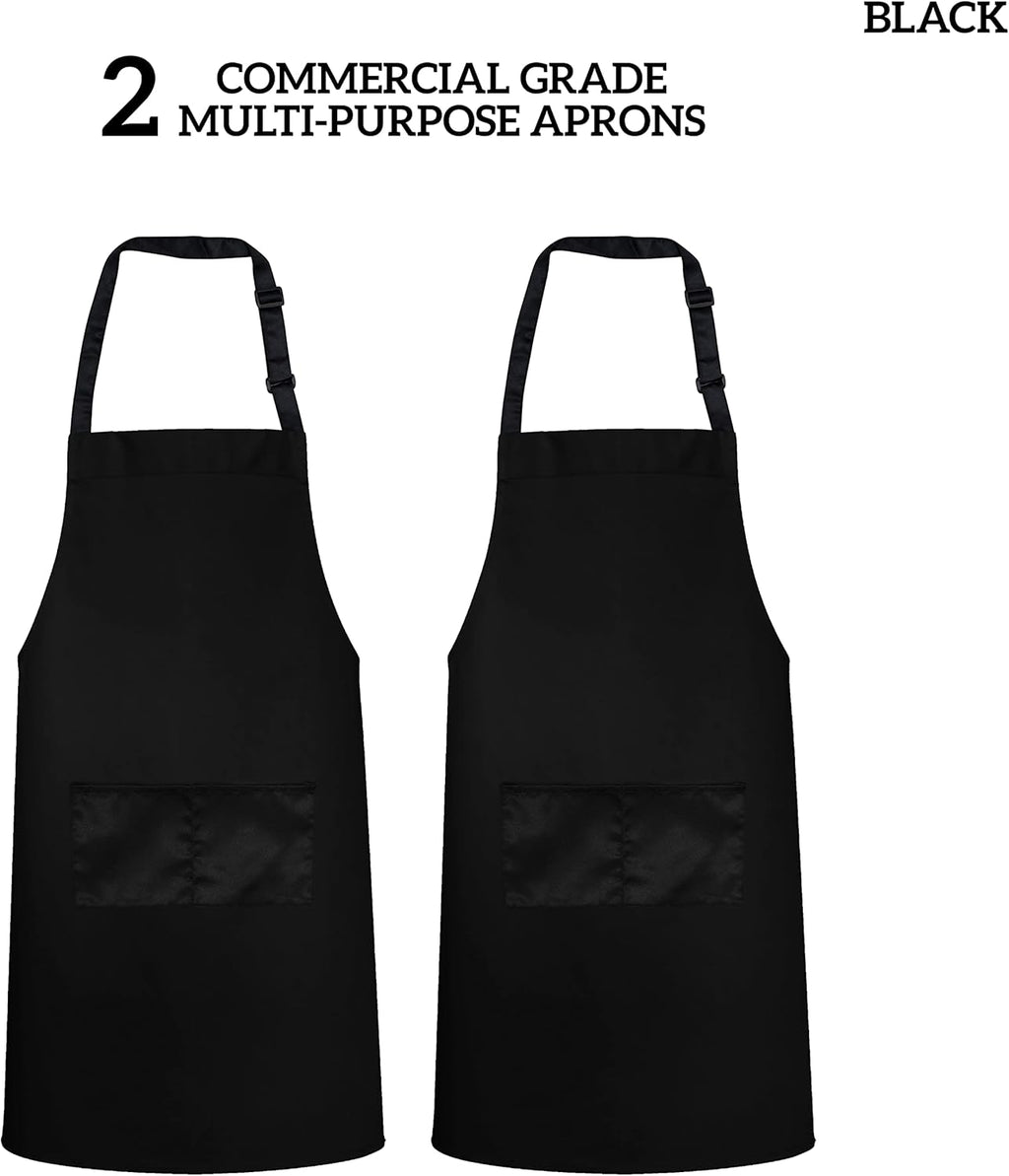 GREEN LIFESTYLE 2 Pack Chef Apron with Pockets – Grilling Aprons for Men, Waterproof Cooking Apron for BBQ, Work or Restaurant Use, Kitchen Aprons for Women with Pockets – Black