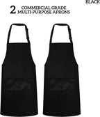 GREEN LIFESTYLE 2 Pack Chef Apron with Pockets – Grilling Aprons for Men, Waterproof Cooking Apron for BBQ, Work or Restaurant Use, Kitchen Aprons for Women with Pockets – Black