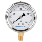 Glycerin Filled Pressure Gauge with 304 Stainless Steel Case, 2.5" Dial Size, 0-200Psi, High Accuracy, 1/4" NPT Center Lower Mount with Single Scale (psi).…