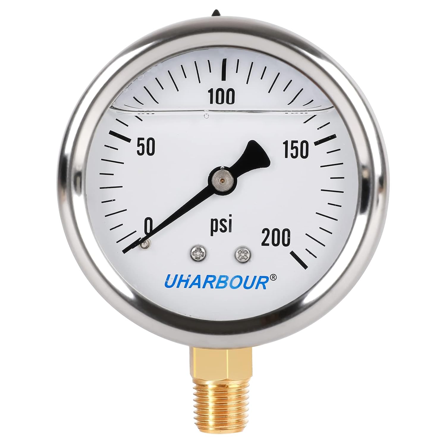 Glycerin Filled Pressure Gauge with 304 Stainless Steel Case, 2.5" Dial Size, 0-200Psi, High Accuracy, 1/4" NPT Center Lower Mount with Single Scale (psi).…