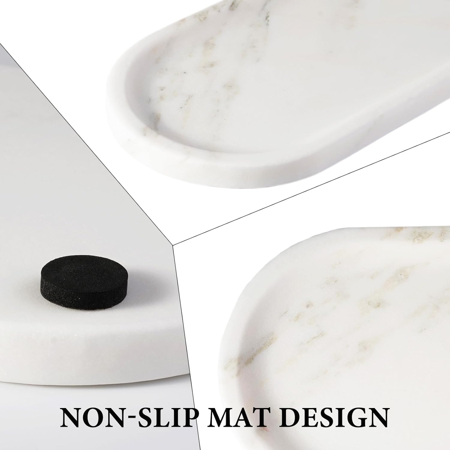 Koville Natural Marble Tray for Bathroom Countertop, Marble Storage Trays for Perfume, Cosmetics, Jewelry, Vanity Tray Stone Trays for Kitchen, Decorative Tray for Dresser Organizer(Calacatta White)