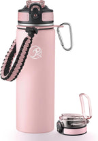 GOSWAG Insulated Sports Water Bottle, 24oz 2 Lids(with Straw/No Straw), Stainless Steel Water Bottles with Paracord Handle, Insulated Bottle with Double-Wall Vacuum Insulation