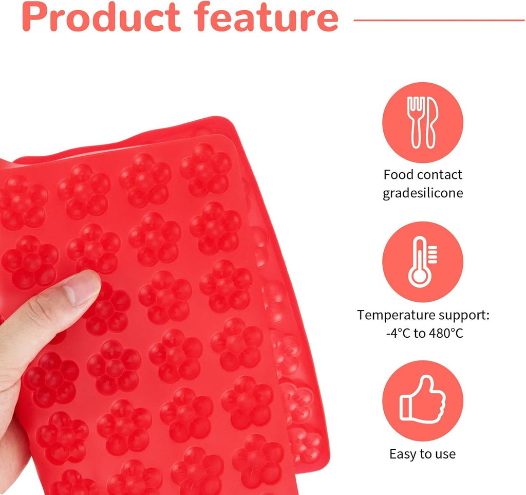 1 Pcs 70 Cavities Flower Chocolate Silicone Mold, Small Plum Blossom Shaped Molds for Candy, Gummy, Cookie, Edible Flowers Cake Decorating with Scraper