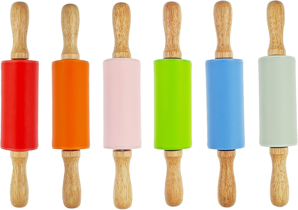 6 Pack Small Rolling Pin for Kids, Kids Rolling Pin for Home Kitchen (6 colors) (9 Inch)
