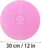 Round Baking Mat, Cake Turntable Mat, Cake Mat Round Silicone Baking Mat, 12 In Pink Cakes Pastry Mat for CakeTurntable Bracket