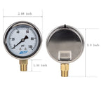 Pressure Gauge,Glycerin Liquid Filled,2.5" Dia,0-100 psi(Single Scale),1/4" NPT Brass Connection,Lower Mount, Stainless Steel Case,for Pneumatic,Pump,Hose,Well Tank,Gas Air Water Oil