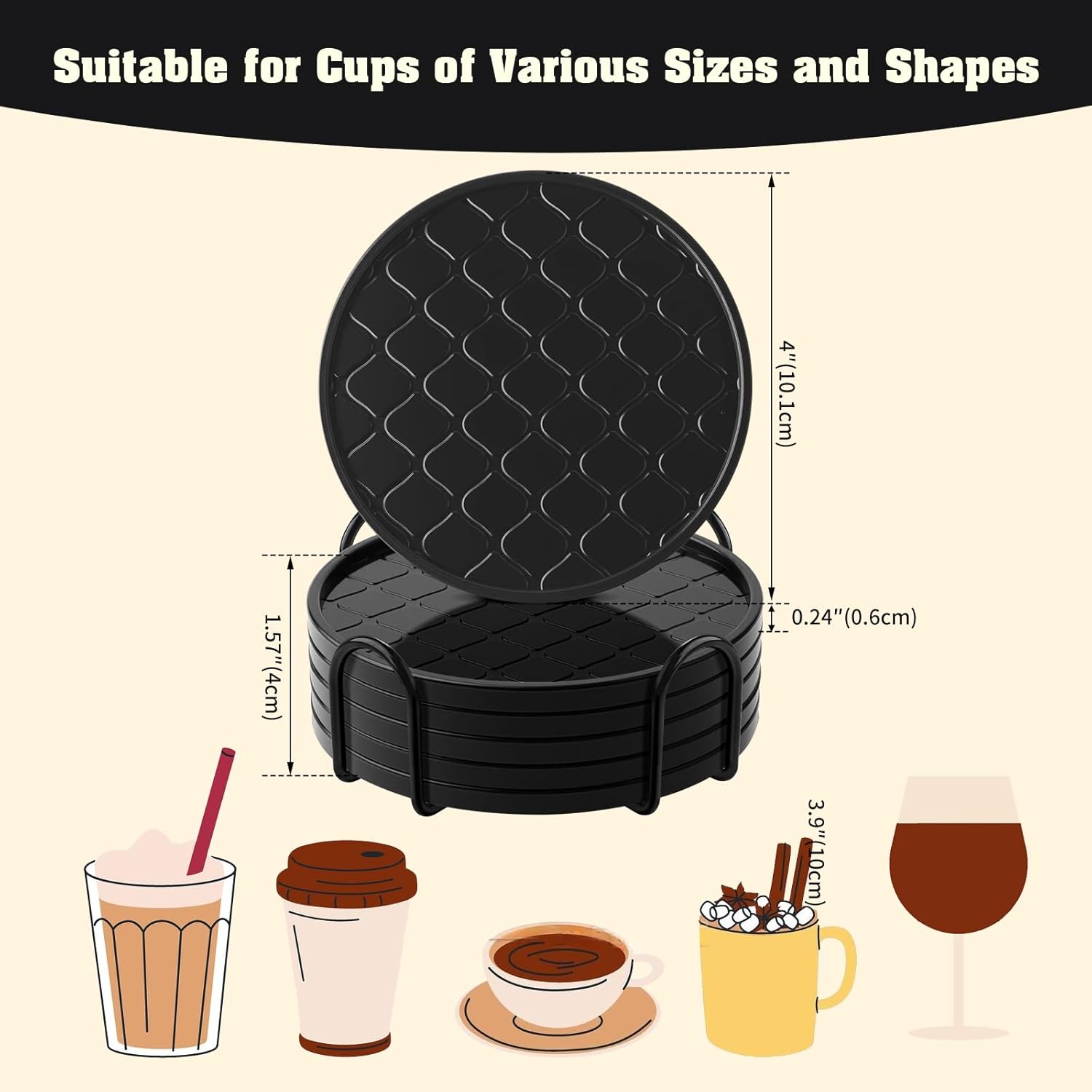 Coasters Set of 8,Hot or Cold Drink Coasters with Holder,Modern Style Coffee Table Coaster,Suitable for Kinds Cups Beer,Drink,Anti-Overflow Tabletop Protection (Navy Blue, 8pcs)