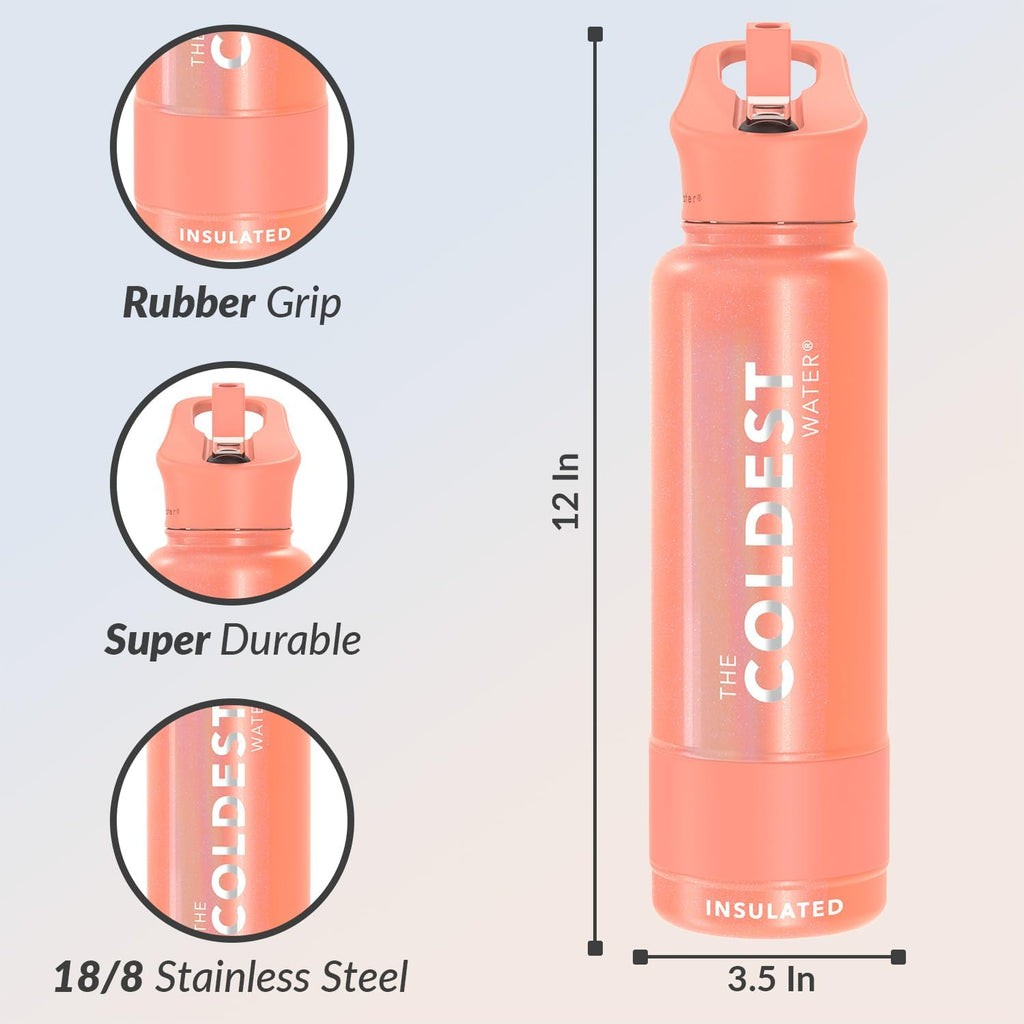 Coldest Insulated Water Bottle with Straw Lid - Stainless Steel Metal Insulated Bottle for Men & Women (Pink Froze Glitter, 40 oz)
