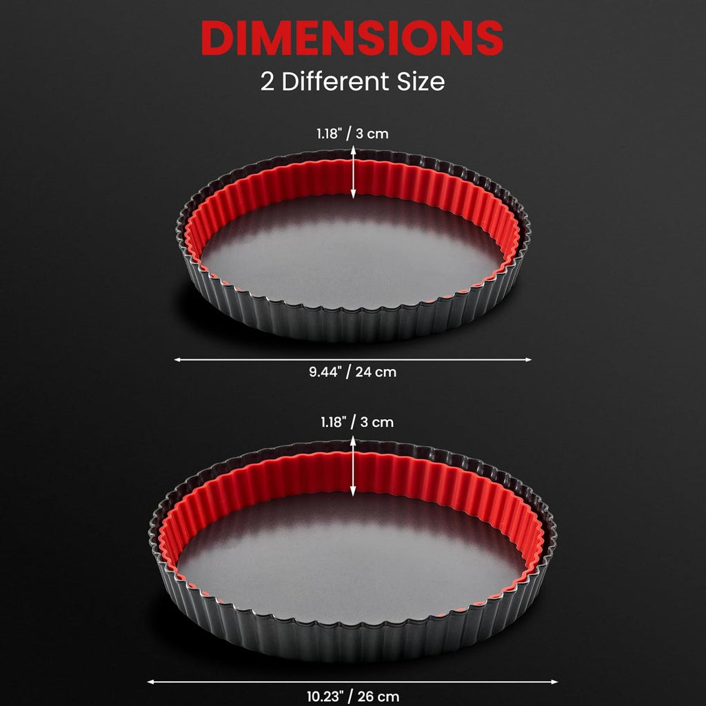 Tart Pan with Removable Bottom,9 Inch 10 Inch Tart and Quiche Pan,Non-stick Round Carbon Steel Deep Fluted Pie Pan with Crust Shaper Ring - Quiche Baking Dish Tart Pans For Baking,Set of 2