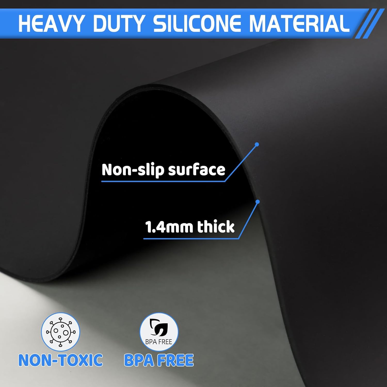 Warome Silicone Mat,36"x 23.6" Heat Resistant Mats for Countertop Protector,Nonstick Silicone Craft Mat/Placemats,Washable Silicone Mats for Kitchen Counter,No Creases Counter Mat-Black