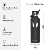 Super Sparrow Insulated Water Bottle - 17 Oz / 25 Oz / 32 Oz - Standard Mouth FlipFlow Flask - BPA Free, Leak Proof Drink Bottle- Ergonomic Straw Water Bottles for Work, Gym, Travel, Sports