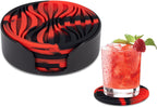 6 Pack Drink Coasters,Coasters for Drink with Holder,Non-Slip Silicone Cup Mat,Rubber Coaster Live for Hot or Cold Drink,Fits Any Size of Cups(Black Red)