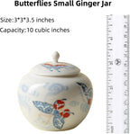 Butterflies Small Ginger Jar - 3.5 inches white decorative Ceramic Ginger jars with Lid， chinoiserie gift small jars for Home decor/jewelry/Tea/coffee beans/Storage