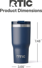 RTIC 20oz Essential Tumbler with Lid, Insulated, Stainless Steel, Metal, Double Wall Vacuum-Insulation, Ceramic Lined, Travel Cup for Iced Coffee, Tea, Hot and Cold Drink, Navy