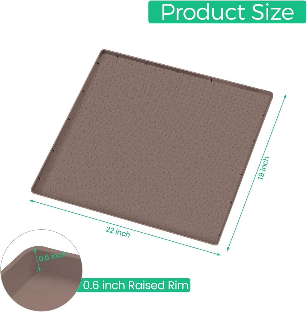 TRZZ Silicone Waterproof Under Sink Mat 22" x 19", Drip Tray and Cabinet Liner for Kitchen and Bathroom, Prevents Water Damage and Organizes Cabinets (Brown)