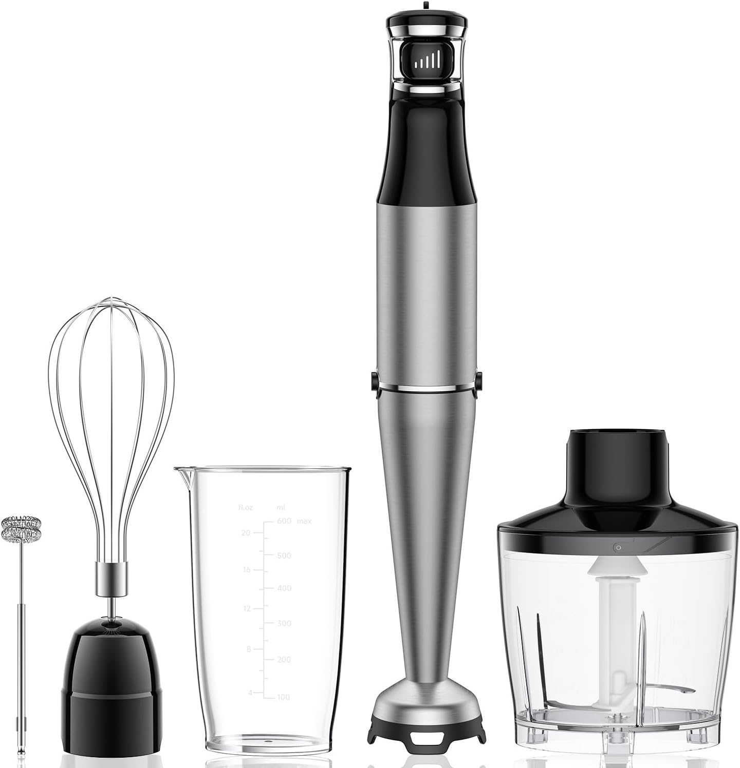Immersion Blender Handheld 1100W 5 in 1 Corded Stick Hand Blenders for Kitchen with Trigger Speed Control, with Beaker, Chopper, Whisk, Frother, Perfect Emulsifier for Soup, Smoothie, Puree