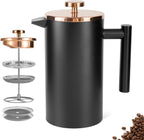 Stainless Steel French Press Coffee Maker 1500ml, Black Double-Wall Insulated Large French Coffee Press for travel camping,Large Capacity （50oz, Black）