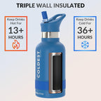 Coldest Insulated Water Bottle with Straw Lid - Stainless Steel Metal Insulated Bottle for Men & Women (Sailor Blue, 12 oz)