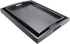 DILLMAN Serving Tray Large Black Wood Rectangle Food Tray Butler Tray Breakfast Tray with Handles (Large+Small)
