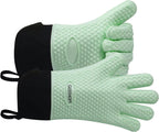 GEEKHOM BBQ Gloves Heat Resistant Oven Mitts - Silicone Grilling Gloves with 14" Long Arm Protection - Waterproof Pot Holder Non-Slip for Men & Women, Kitchen Cooking, Baking, Camping, Mint Green