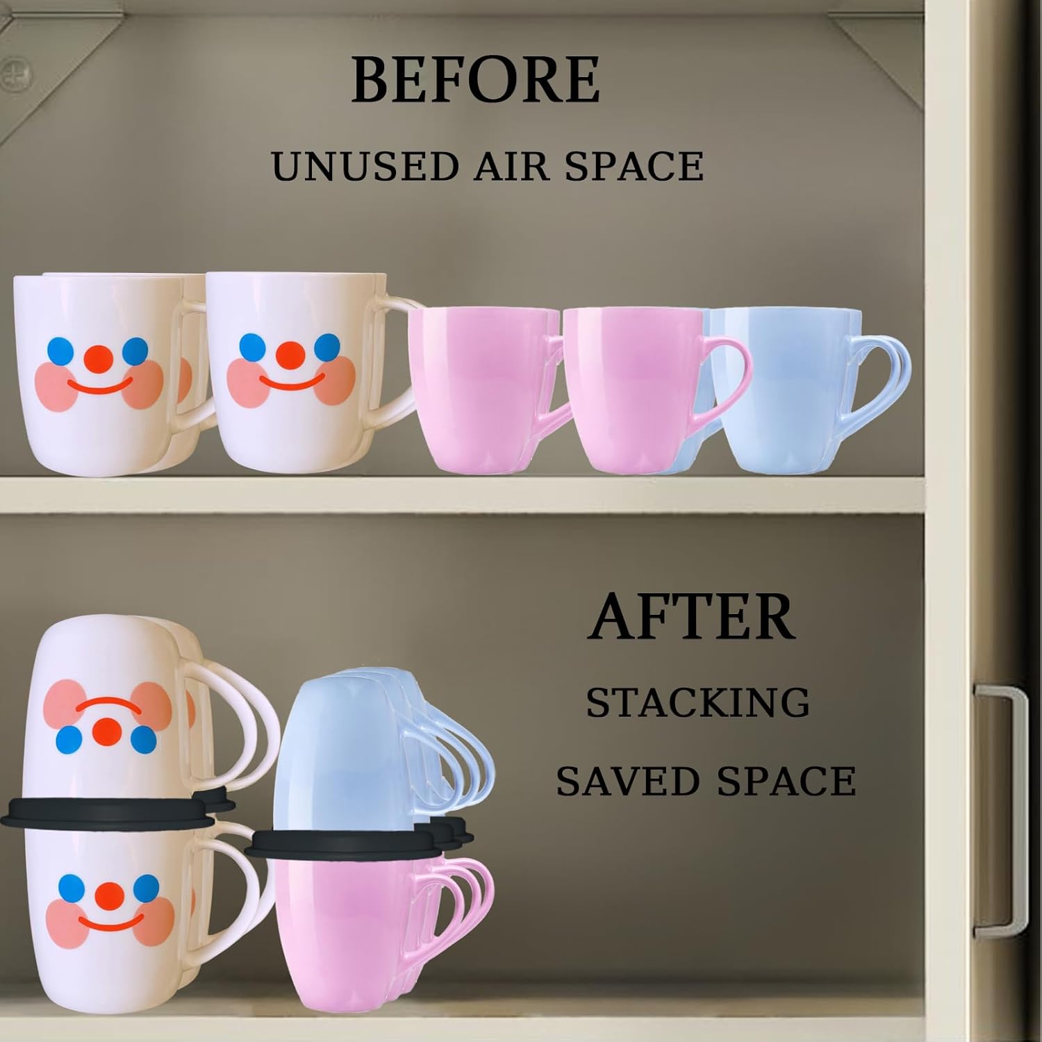 Coffee Mug Organizers and Storage (6Pack), Adjustable Mug Organizer for Kitchen Cabinet Shelf, Cup Stacker Holder for Tea Cup, Coffee Mug, Glassware, Save Space for Cupboard