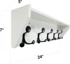 SKOLOO Wall Shelf with Hooks, 24-Inch White Coat Rack Wall Mount with Shelf Organizer - Lightweight & Sturdy, 5 Tri Hooks - Perfect for Entryway, Hallway, Living Room, Bedroom, Mudroom