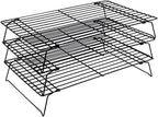 Restaurantware Met Lux 15.7 x 9.8 x 8.3 Inch Wire Baking Rack Set 1 Stackable Oven Wire Rack Set - 3-Tier Design Oven-Ready Up To 392F Black Iron Cooling Rack Set With Collapsible Feet