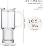 KEMORELA 26oz Ribbed Glass Mug with Handle and Lid – Large Clear Tumbler for Iced Coffee, Tea, Smoothies & Hot Drinks, Reusable Glass Cup with Straw, Dishwasher Safe, Travel Friendly