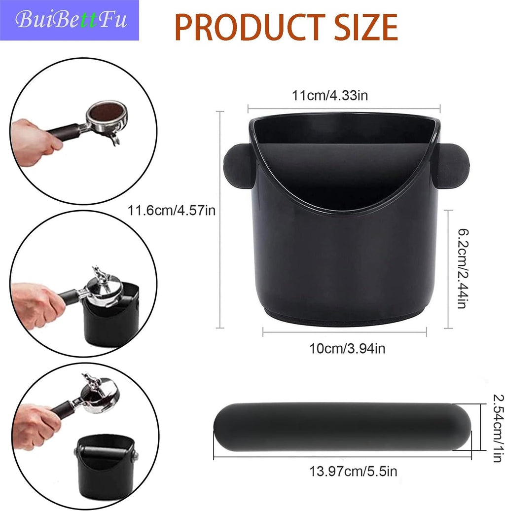 Coffee Knock Box Shock-Absorbent Durable Barista Style Knock Box With Removable Knock Bar and Non-Slip Base Gift (4.6 x 4.3 Inch-Black)