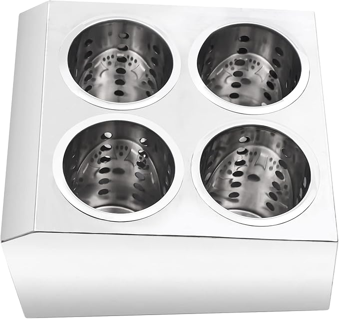 DYNAMI Stainless Steel Kitchen Utensil Holder with 4 Compartments,Commercial Silverware Sorter Silverware Utensil Holder,Perforated Caddy Drying Rack Flatware Organizer Countertop,for Buffets