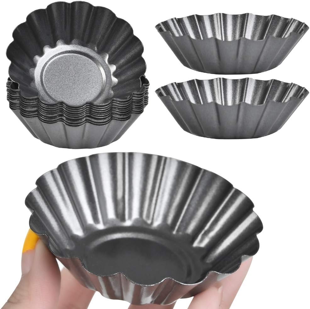 12PCS Mini Tart Pans, Carbon Steel Egg Tart Molds, Non Stick Mini Tarts Tins, Cupcake Cake Muffin Mold Tin Pan for Pies, Cheese Cakes, Desserts, Egg Tart(2.6 x 0.9inch)
