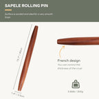 Muso Wood Sapele Wooden French Rolling Pin for Baking, Tapered Roller for Fondant, Pie Crust, Cookie, Pastry (French 15-3/4inch)