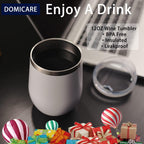DOMICARE Stainless Steel Wine Tumbler Bulk with Lid, Personalized White Insulated Tumblers Set, 12oz Travel Coffee Cups Pack of 16