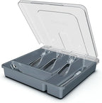 Silverware Organizer with Cover, Portable Cutlery Holder Flatware Tray with Lid Plastic Silverware Storage Box (Dark Gray)