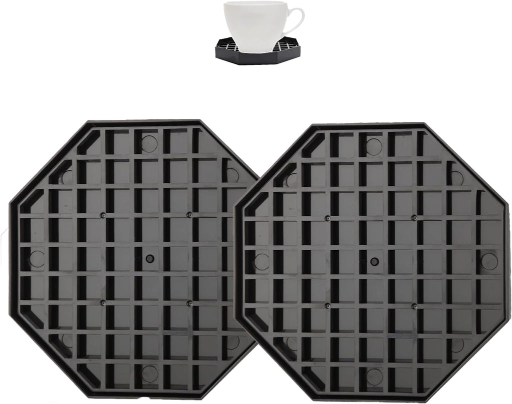 5.3" Octagonal Coffee Drip Tray | Black Plastic Honeycomb Grid Countertop Tray for Coffee, Tea, Wine & Beverage Dispensers,Pack of 2 (2, 5.3in)