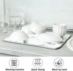 Sage Green Leaves Dish Drying Mat for Kitchen Counter Watercolor Branch Plant Drying Mat 18 x 24 Inch with High Absorbent Reversible Microfiber Dish Drying Pad Drainer Mat for Coffee Bar