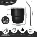 4oz Espresso Cup Set of 2, Insulated Espresso Mug With Lid and Straw, Espresso Shot Glasses with Handle, Double Walled Stainless Steel Small Expresso Shots Cup for Coffee