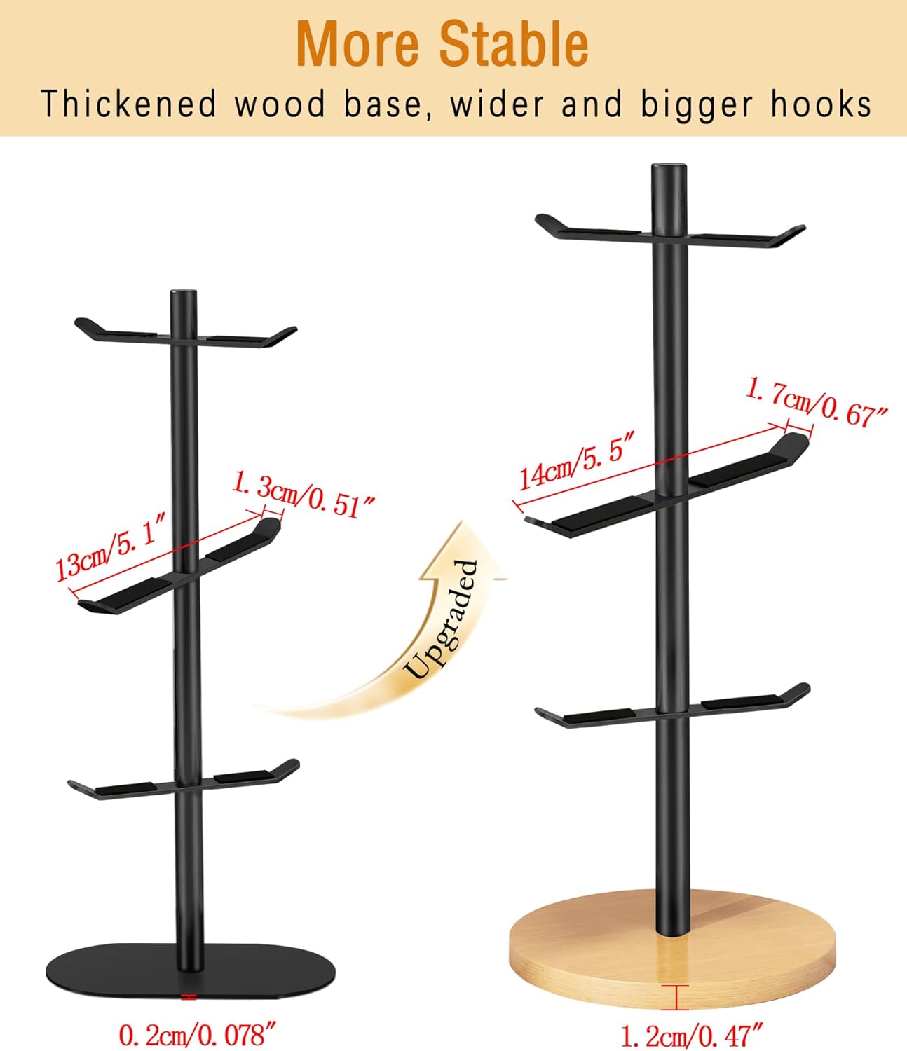 Coffee Cup Holder Tree, Mug Holder with 6 Hooks, Mug Tree for Counter, Metal Mug Rack, Coffee Mug Stand(Balck)