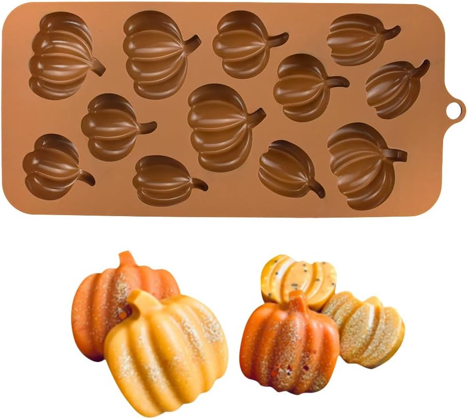 Fall Chocolate Molds 4 Pieces Silicone Pumpkin Candy Mold Maple Leaf Shaped Fondant Molds for Thanksgiving Halloween Autumn Harvest Cupcake Cake Topper Decoration