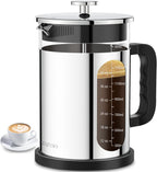 QUQIYSO French Press Coffee Maker 51oz 304 Stainless Steel French Press with 4 Filter, Borosilicate Glass Coffee Press