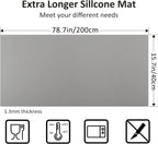 Large Silicone Heat Resistant Mat 78.7” x 15.7”, Nonslip Silicone Mats for Kitchen Counter, Countertop Protector, Nonstick Waterproof Craft Mat Table Placemat, Gray